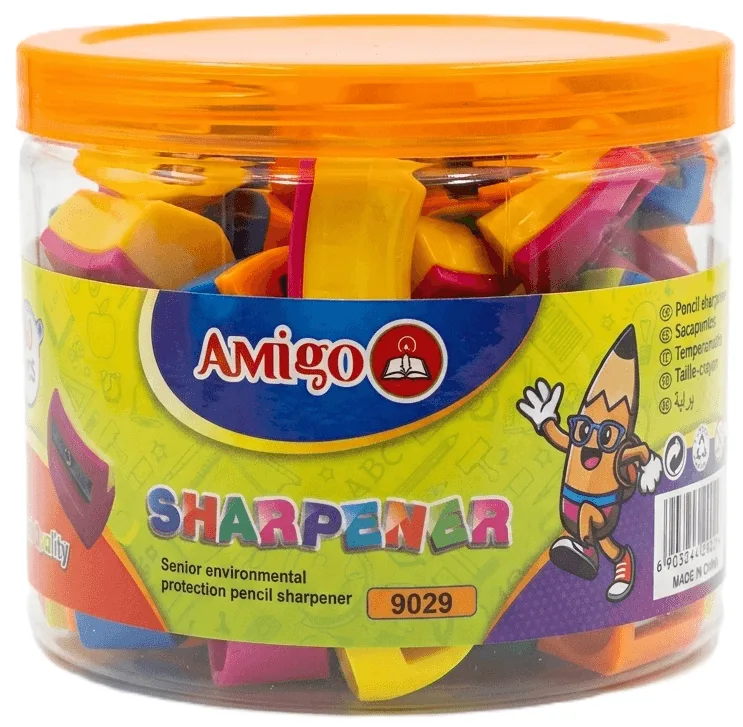 مبراة أقلام بلاستيك صغيرة ملونة ألوان ثنائية (Amigo)