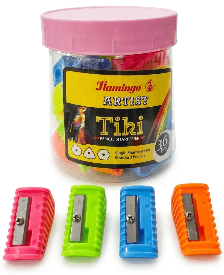 مبراة أقلام بلاستيك مضلعة ألوان متعددة (Flamingo Tiki)