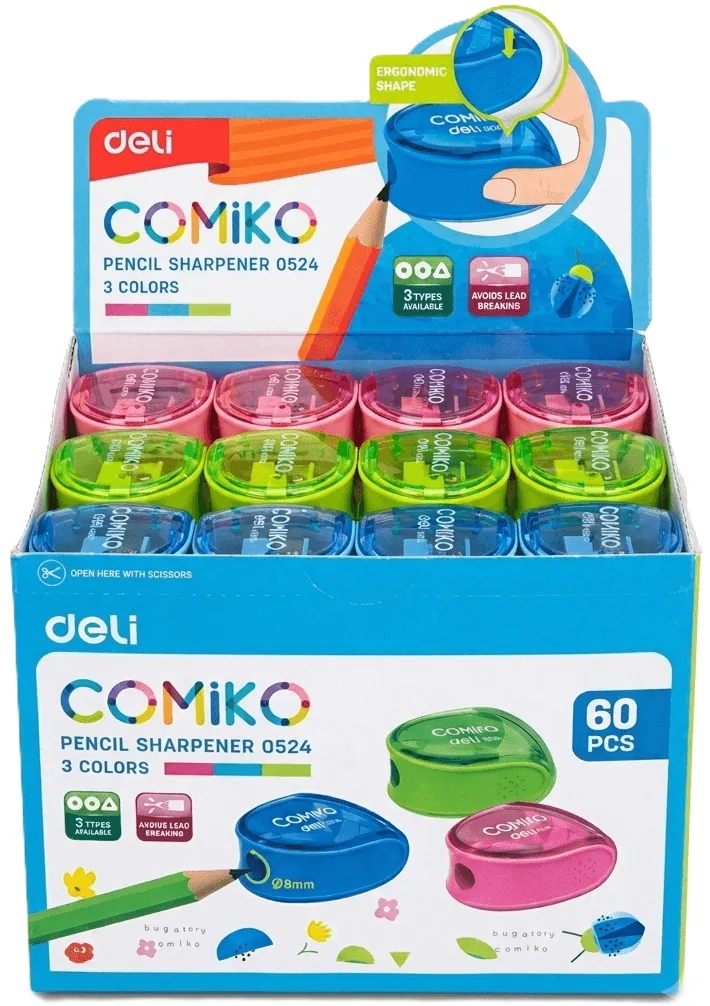 مبراة أقلام بلاستيك بمسكة مريحة كوميكو (Deli COMIKO 0524)