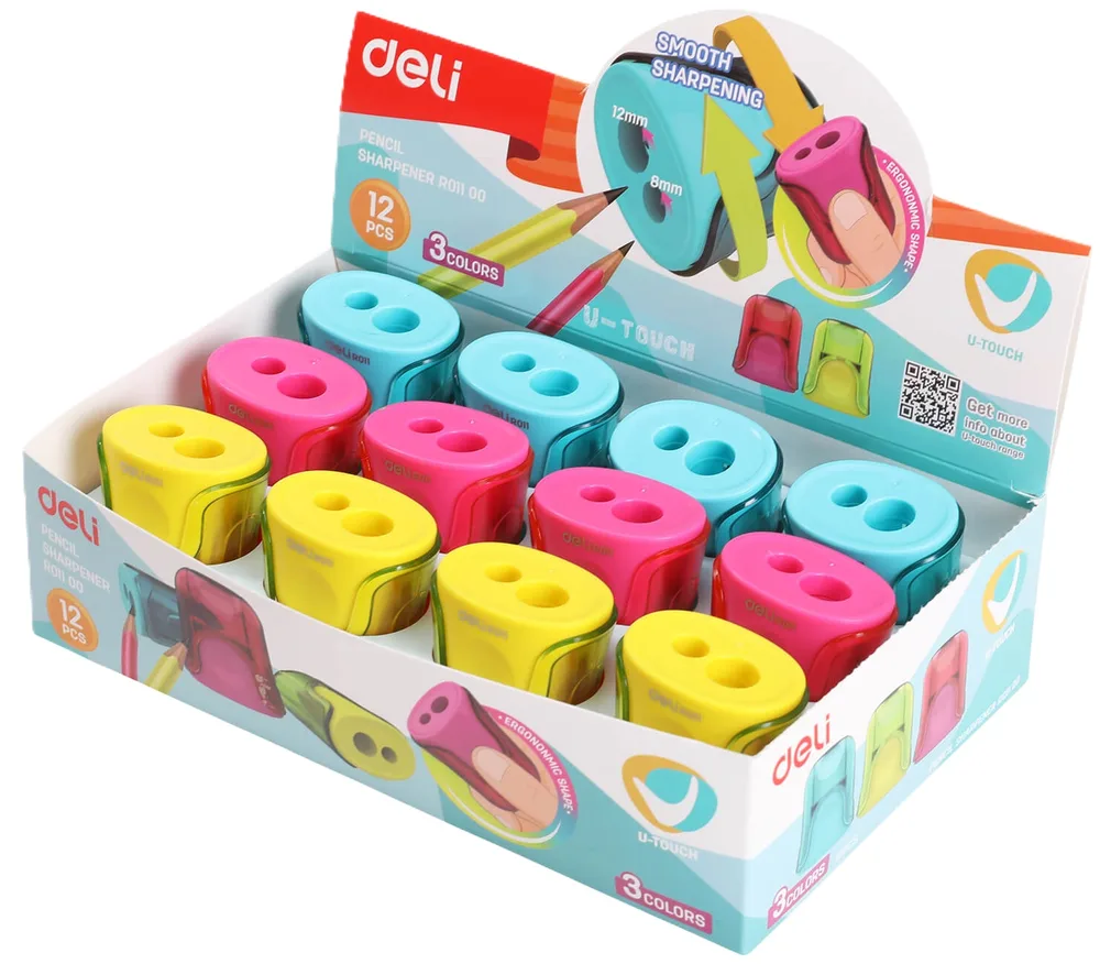 مبراة أقلام بلاستيك فتحتين مع حافظة برادة U-TOUCH (Deli R011 00)