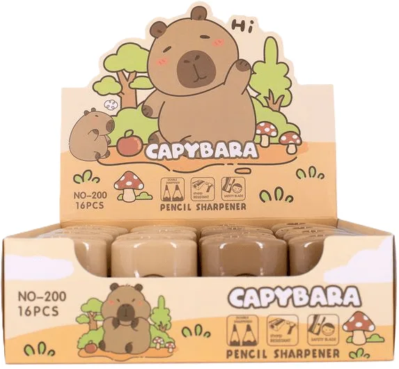 مبراة أقلام بلاستيك فتحتين رسمة كابيبارا مع حافظة برادة (Capybara)