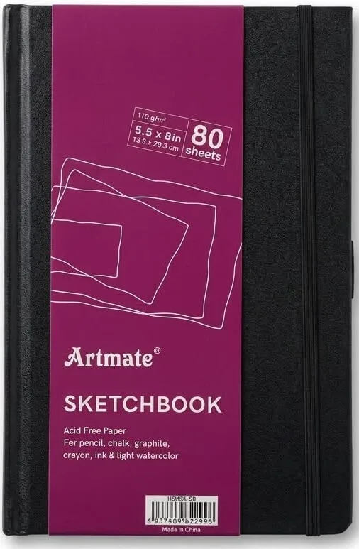 دفتر رسم وسكتش بوك غلاف مقوى مع مطاط وحامل قلم أرت ميت 13.9×20 سم (Artmate )