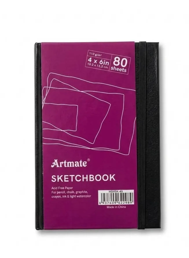 دفتر رسم وسكتش بوك غلاف مقوى مع مطاط وحامل قلم أرت ميت 10.2×15.2 سم (Artmate)