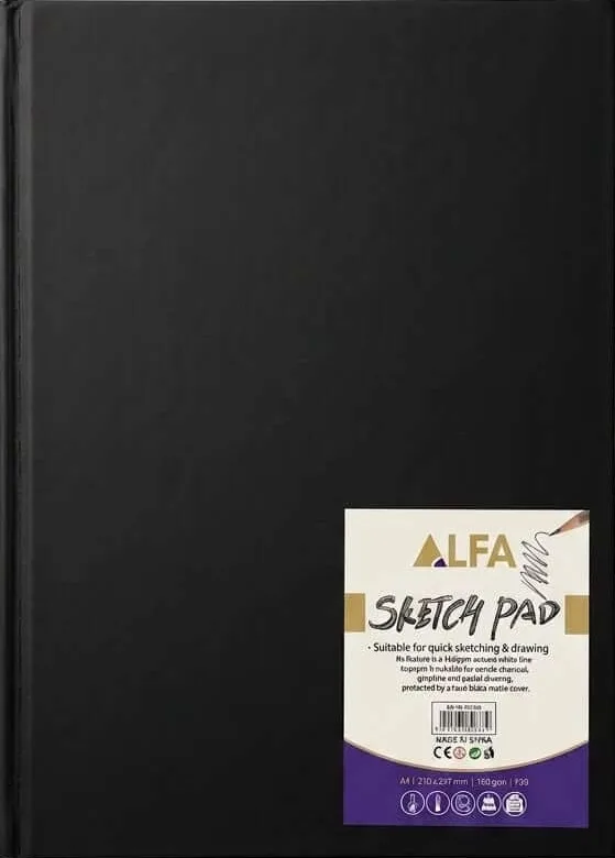 دفتر رسم وسكتش بوك غلاف أسود مقوى A4 ALFA