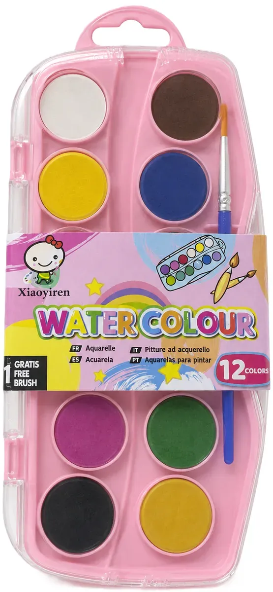 علبة 12 لون مائي أقراص بغطاء بالتة