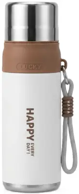 مطارة ماء حرارية ستانلس ستيل مع كوب شرب وقصبه (HAPPY EVERY DAY)