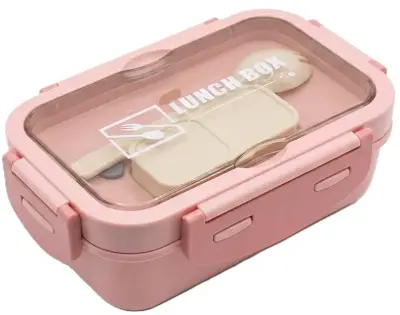 حافظة طعام مقسمة بتصميم LUNCH BOX مع علبة صوصات صغيرة وأدوات أكل بتصاميم متعددة