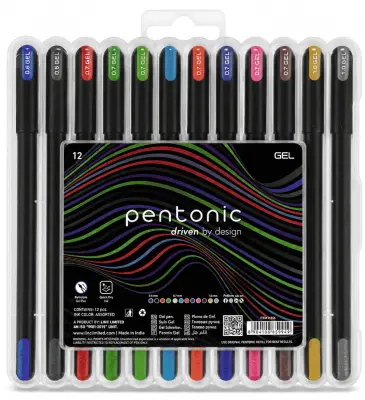 سيت أقلام جيل ألوان متعددة بنتونيك Pentonic من لينك Linc - 12 قلم بحافظة بلاستيكية