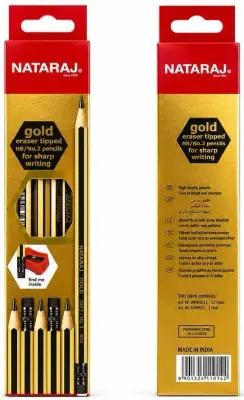 قلام رصاص ناتاراج Nataraj Gold مع ممحاة وبراية مدمجة بدرجة HB / No.2 - علبة 12 قلم