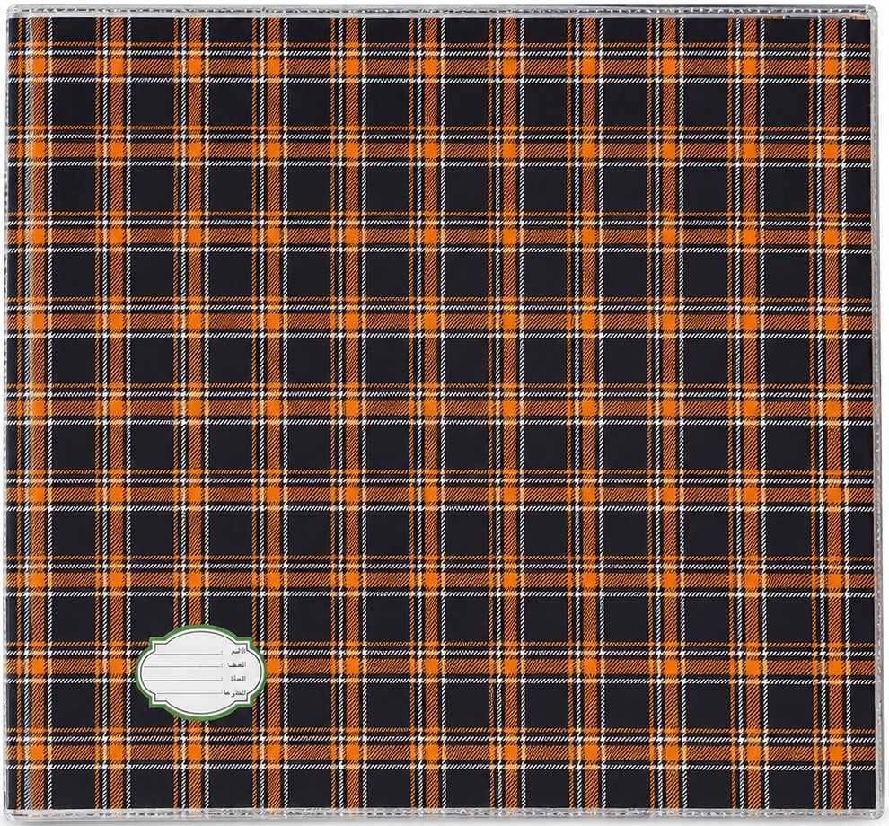 جلاد كتب لاصق - كاروهات برتقالي وأسود (Plaid Tartan)